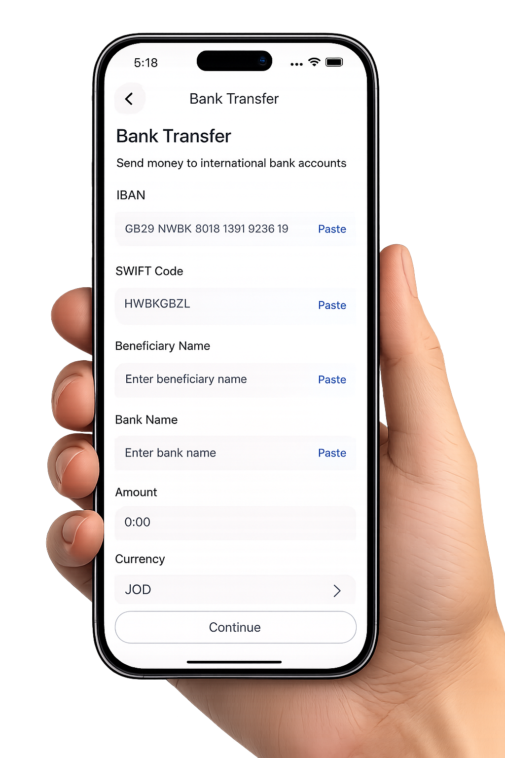 Bank transfer received screen