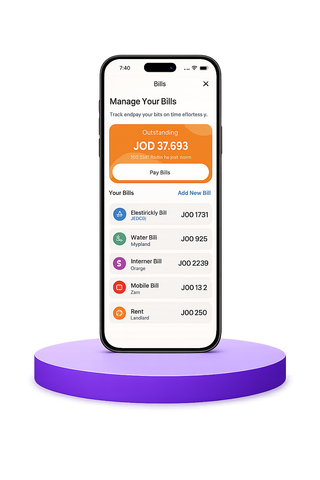 Bills and recharge screen