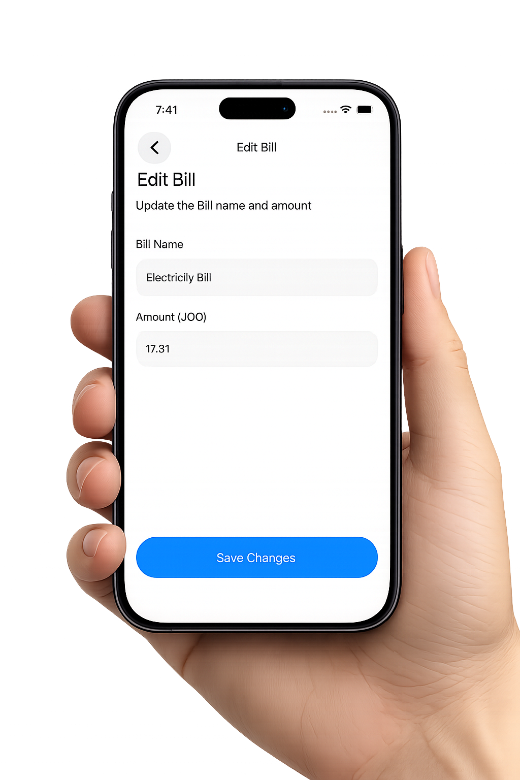 Payment details screen